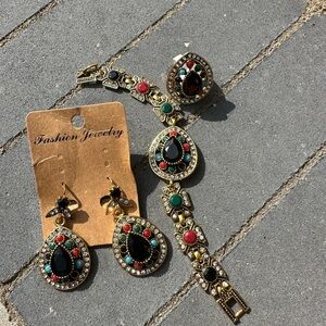 Gold and Black Ornate Chandelier Earrings